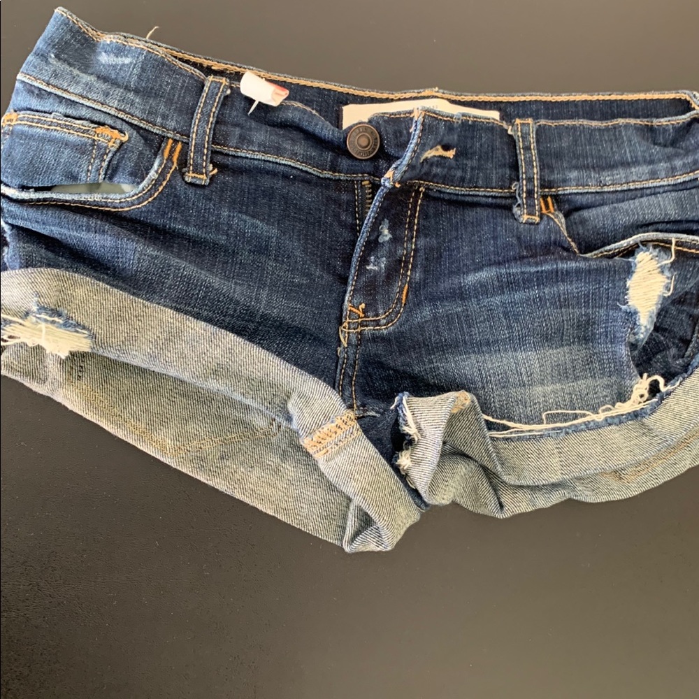 A&F distressed rolled denim shorts